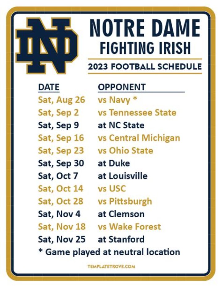 2023 Notre Dame Football Schedule