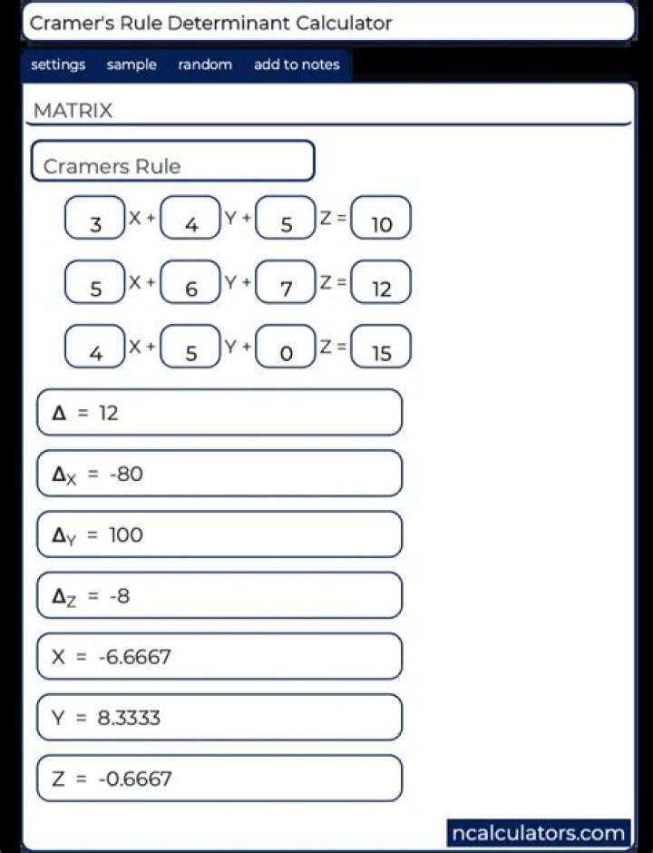 3 unknowns using Cramers Rule Calculator
