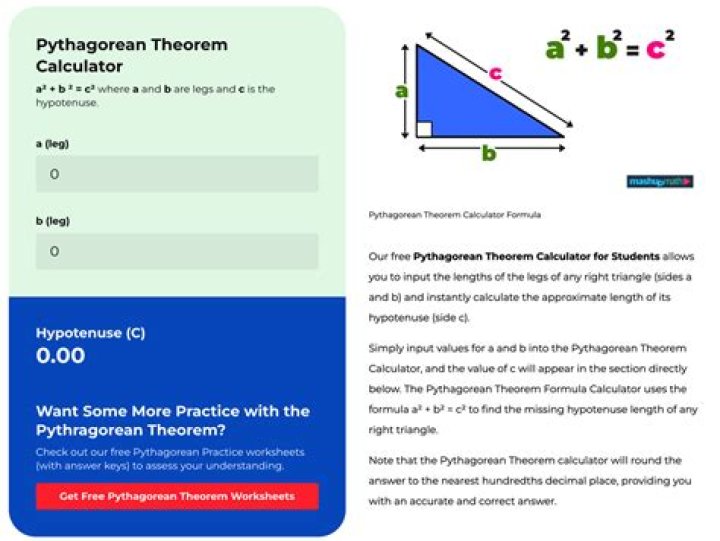 Pythagorean Theorem Calculator Quiz