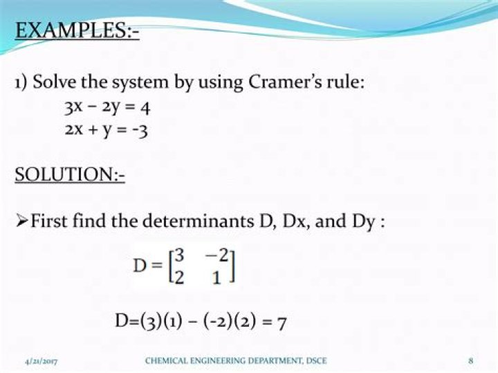 Use Cramers Method to solve n + q = 52 and 0.05n + 0.25q = 6.20