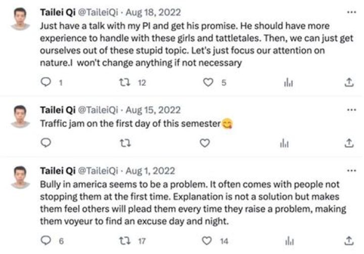 What Was Tailei Qi Motive Behind Dr Zijie Yan Murder? Complaint Tweets Revealed